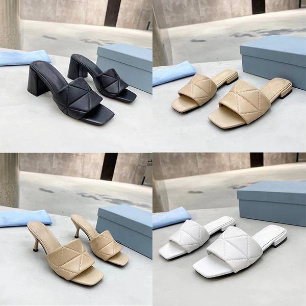 

designer sandals triangle logo slipper quilted nappa sandal soft suede leather slippers casual high heels comfort walking lady elegant sanda, Black
