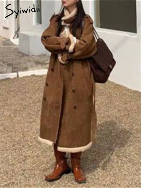 

long fur coat women winter jacket fall lamb fashion coats vintage streetwear thicken ladies y2k jackets, Black
