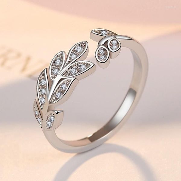 

2022 new cluster rings 925 sterling silver ring jewelry women simple cubic zirconia olive branch plant finger female anniversary gift, Golden;silver