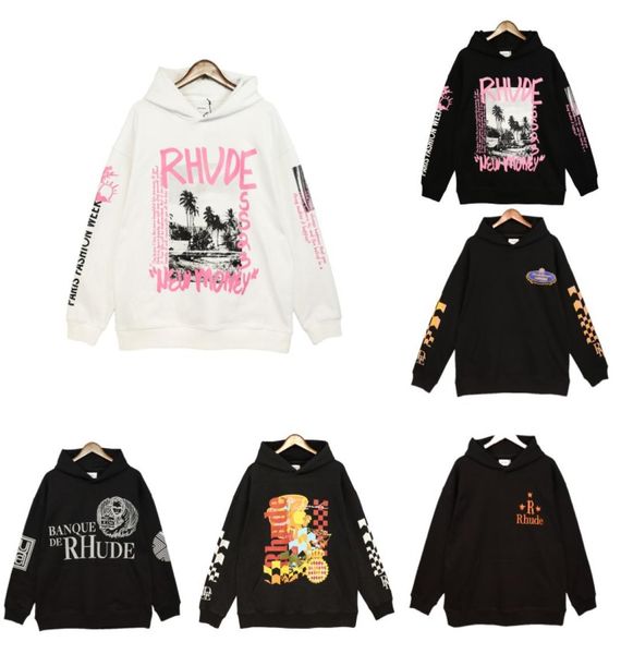 

new mens hoodies rhude hooded men designer hoodies popular letters printing pullover winter hip hop sweatshirts2841314, Black
