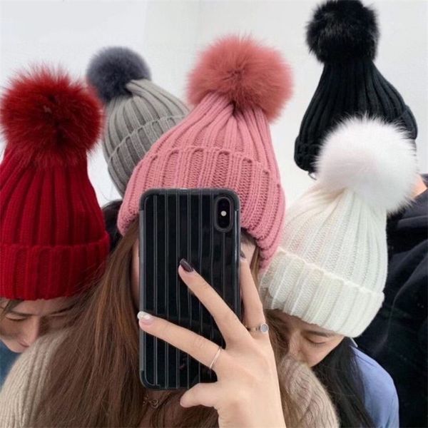 

pom winter fitted cap hat designer beanie bonnet luxe autumn ornament fashion cold proof weather kid skull warm hairball knitted pink mens c, Blue;gray