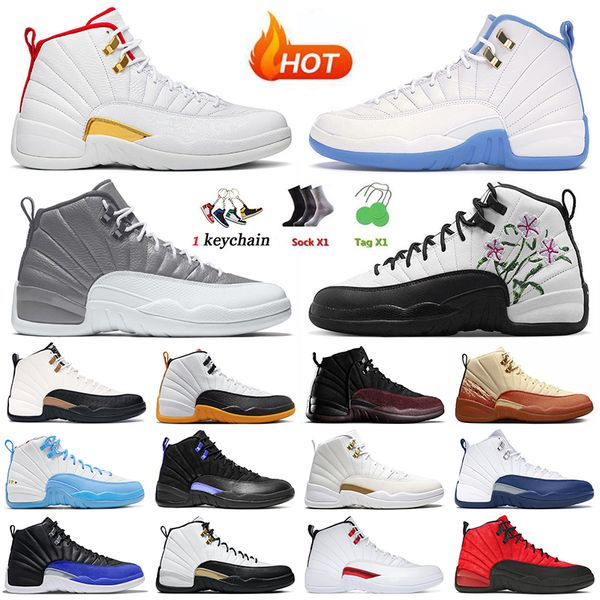 

new 12s flower basketball shoes jumpman 12 sneakers fiba university blue stealth floral royalty a ma maniere black flu game hyper royal twis, White;red