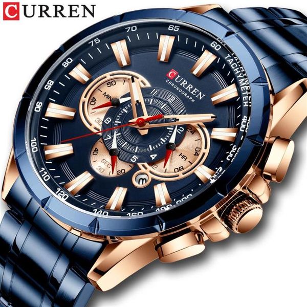 

curren new mens watches fashion stainless steel sport quartz watch men chronograph waterproof wristwatch242l, Slivery;brown