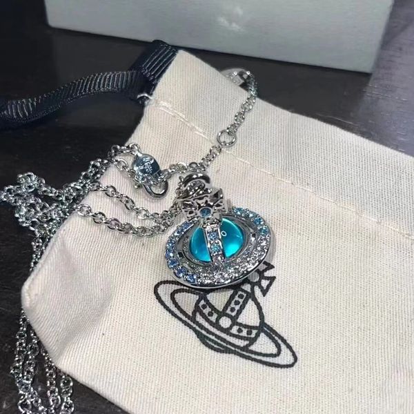 

empress dowager blue universe saturn full of diamonds necklace high level light luxury clavicle chain autumn and winter, Silver