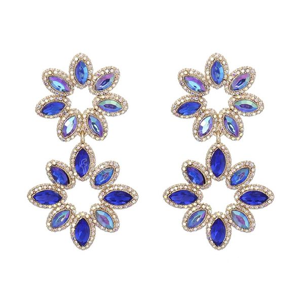 

long flower crystal statement earrings multicolour rhinestone drop dangle earrings jewelry gift, Silver