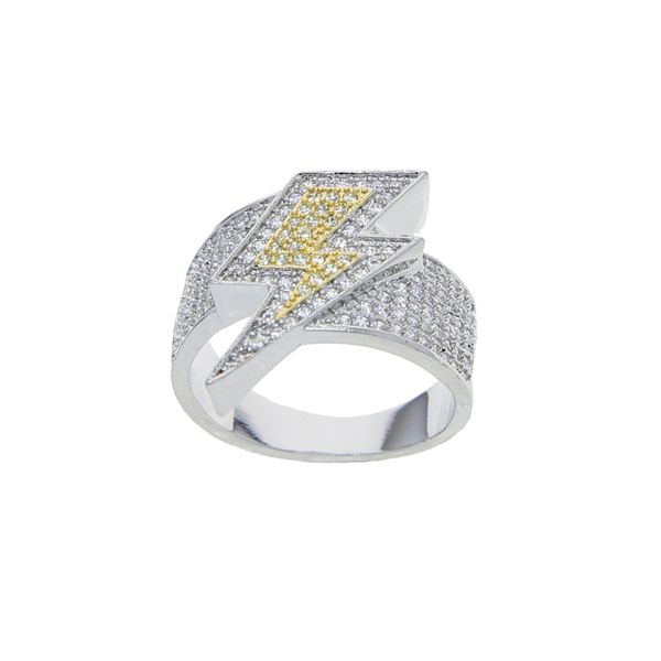 

two tone plated lightning shape ring with cz paved women men punk styles hip hop ring for party jewelry drop ship, Silver