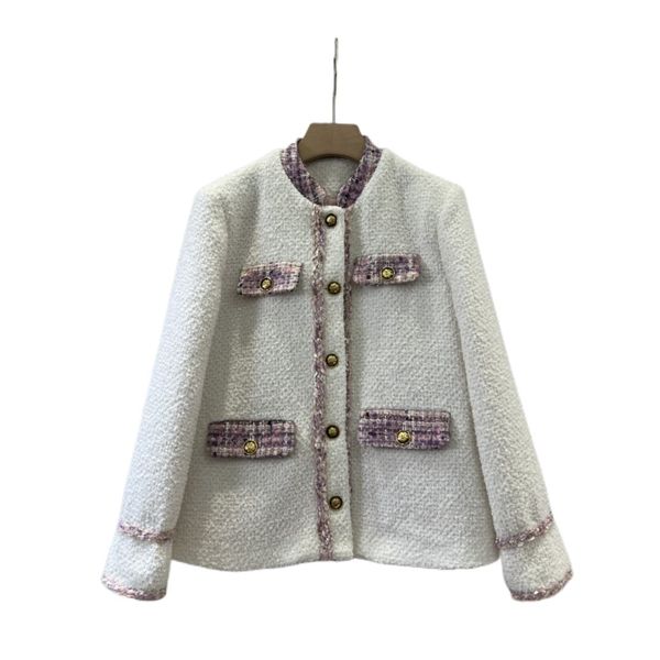 

women's outerwear & coatsspring and summer 23 new tweed resin metal button decorative woolen coat, Black;brown