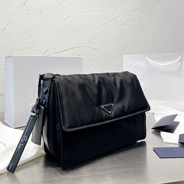 

large padded shoulder bag nylon messenger bags postman crossbody purse metal triangle handbags adjustable leather strap flap wallet zipper p