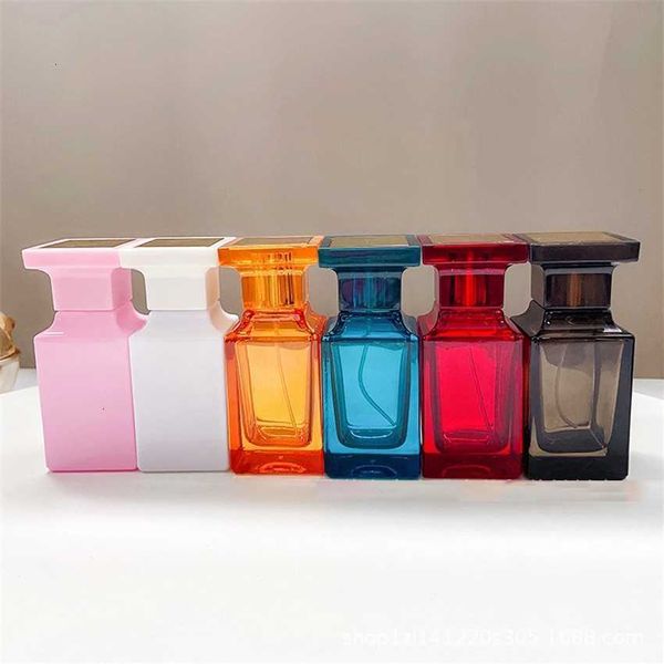 

50ml color clear glass spray bottle square perfume refillable cosmetic packaging vial portable mist atomizer quality