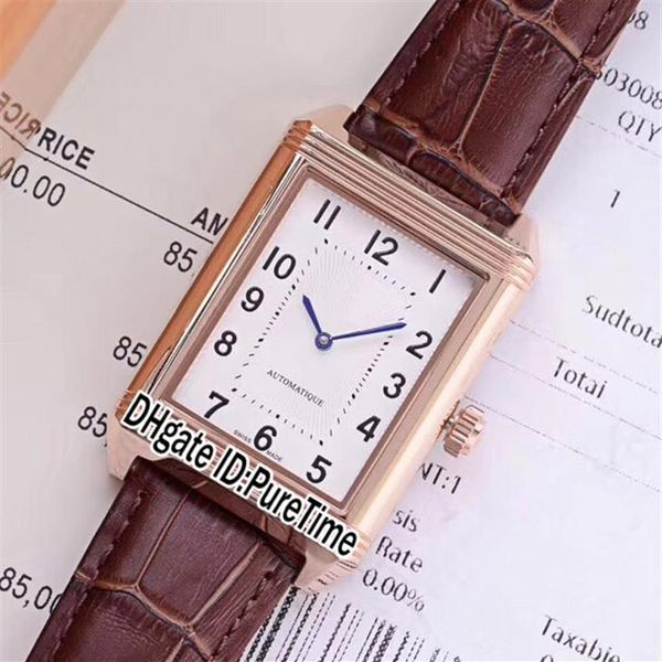 

new reverso classic medium thin 2548520 automatic mens watch steel case white dial leather 8 colors watches puretime e52a1219p, Slivery;brown
