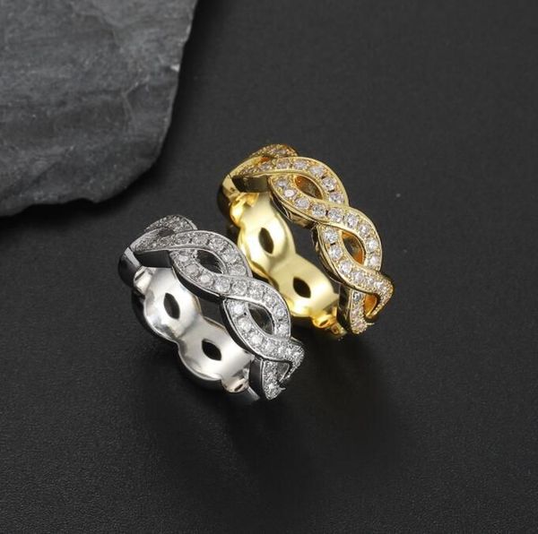 

2022 new fashion hip hop men's ring shaped copper set with zircon rings for men rapper jewelry gift, Silver