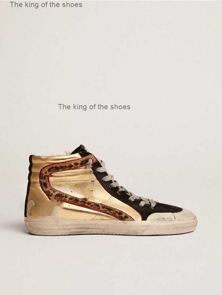 

high dirty shoes designer luxurious italian vintage handmade penstar slide gold leather sneakers with black leather xx and leopard pony