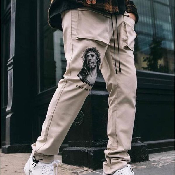 

autumn winter pattern cotton pants men women high street skateboard, Black;brown