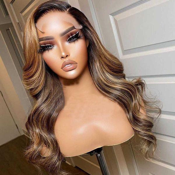 

lace wigs 30 inch highlight wig human hair ombre body wave lace front wig brazilian honey blonde colored human hair wigs for black women 221, Black;brown