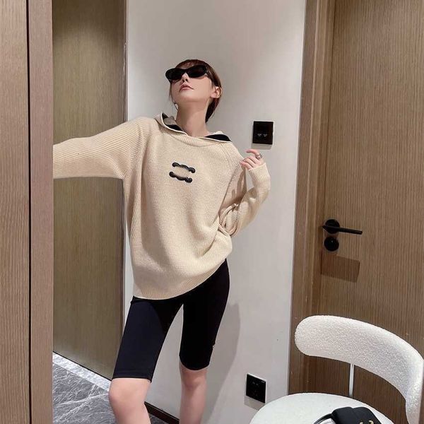 

designer jacket 2023 autumn winter hoodies sweatshirts ce new wool hooded knitted sweater comfortable embellishment design casual fashion tr, Black