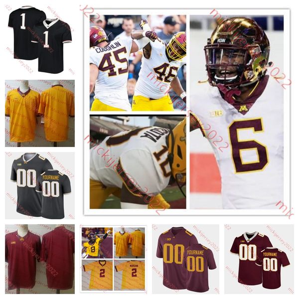 

football custom minnesota golden gophers youth 27 tyler nubin colton gregersen josh aune maverick baranowski jack tinnen derik lecaptian cad, Black