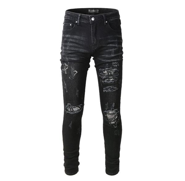 

20ss mens designer jeans distressed ripped biker slim fit motorcycle denim for men s fashion jean mans pants pour homm4201359, Blue