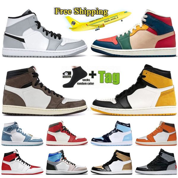 

jumpman 1 high og basketball shoes mens women dark mocha yellow ochre denim chicago lost and found starfish 1s mid multicolor light