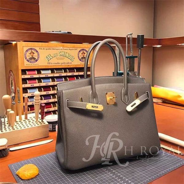 

handbag designer birkins high end togo leather handmade honey wax line wrapped head layer calf leather lychee pattern handbag zc