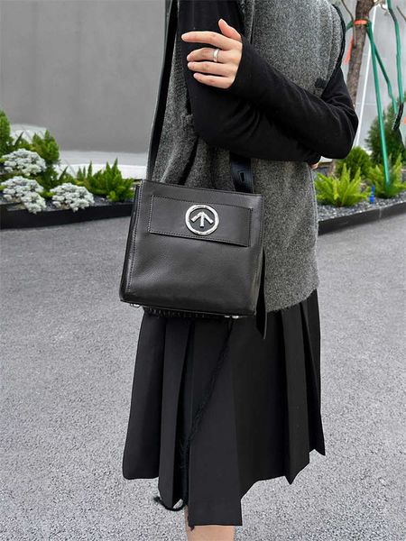 

shoulder bag fashionable personality square black stone arrow leather one shoulder messenger small broadband women's cowhide 221221