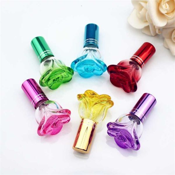 

1pc 6ml colorful rose shaped empty glass perfume bottle small sample portable parfume refillable scent sprayer quality