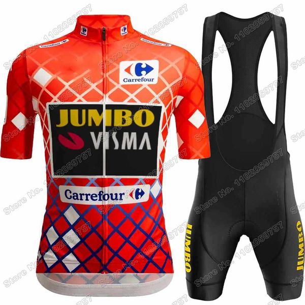 

2022 red jumbo visma team cycling jersey set summer cycling clothing men road bike suit bicycle bib shorts mtb ride apparel, Black;red