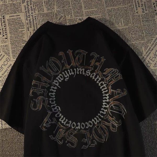 

designer streetwear letters & circle print pure cotton long sleeves t-shirt for men and women oversize pullover hoodies sweatshirt, Black