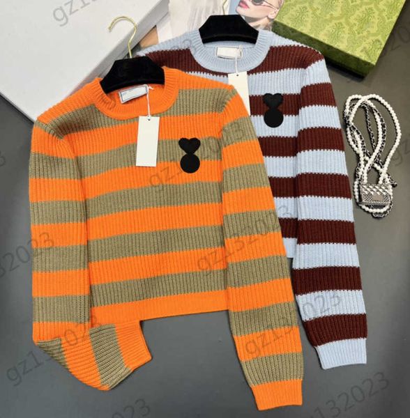 

womens sweaters heart letter printing contrasting colors stripes fashion knit sweater thread round neck slim joker knitwear women apparel 2, White;black