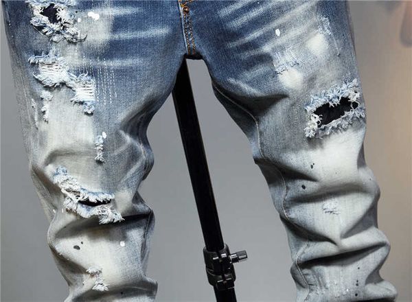 

jeans men's ds23 ripped trousers square personalized 22fw pants brand fashion designer dsq style gradient light blue destruction color