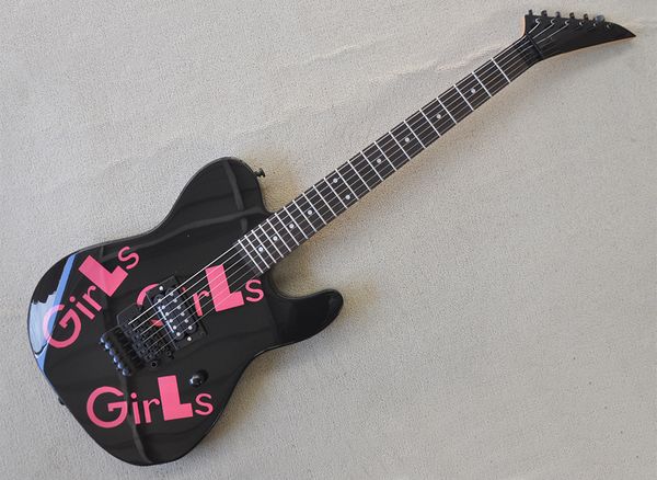 

6 strings black electric guitar with girls sticker rosewood fretboard can be customized as request