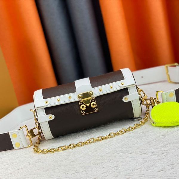 

m57835 trunk cylinder bag women fashion chain bags hardware latch close classic water ripple cow leather handbags rivet decoration removable