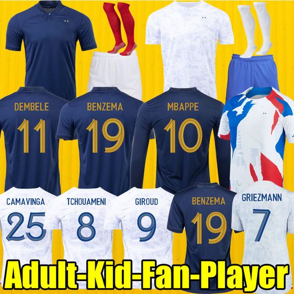

2022 frances club soccer jersey benzema mbappe french jersey world cup maillot de foot maillots kids kit men football shirts 48302 tee shir, Black;yellow