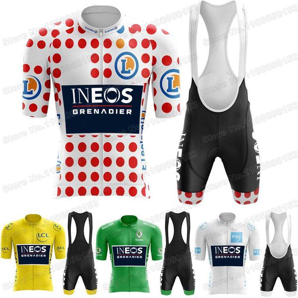 

2022 ineos grenadier cycling jersey set france cycling clothing yellow green white polka dot road bike shirt suit maillot, Black;red