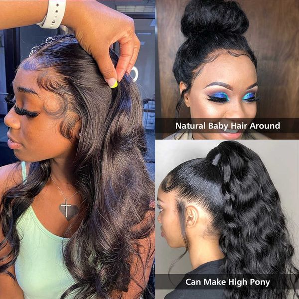 

lace wigs body wave 360 lace frontal wig pre plucked human hair wigs for women brazilian 34 32 30 inch loose deep 13x4 13x6 lace front wig 2, Black;brown