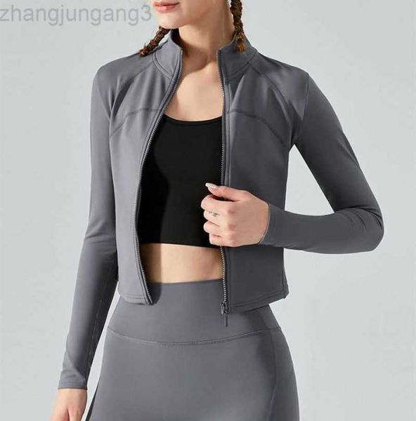 

designer yoga short jacket autumn and winter plush outerwear outdoor running warm long sleeve stand collar slim suit thickened black