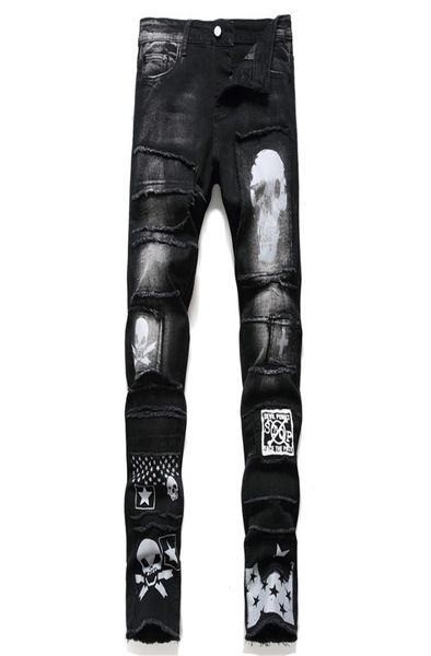 

mens jeans mens pants streetwear fashion trousers skull black denim biker male casual designer ripped comfortable 2206226561, Blue