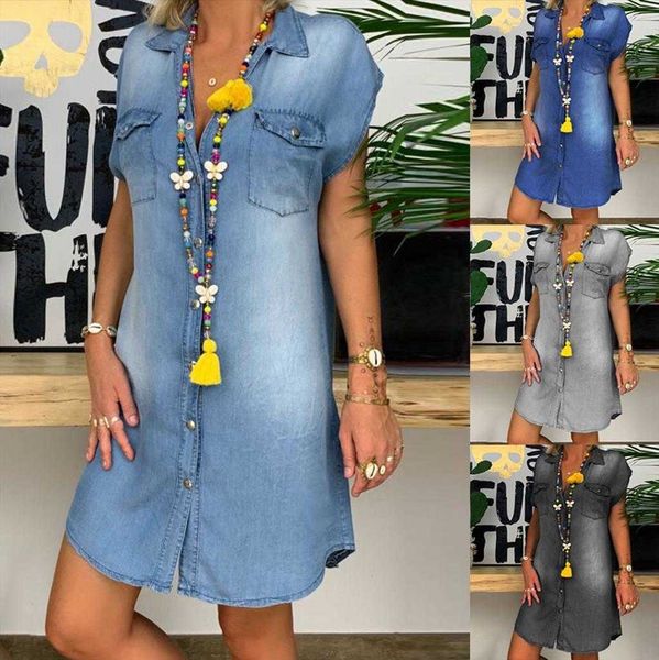 

super summer pocket open dress chest clinch short sleeve denim, Black;gray