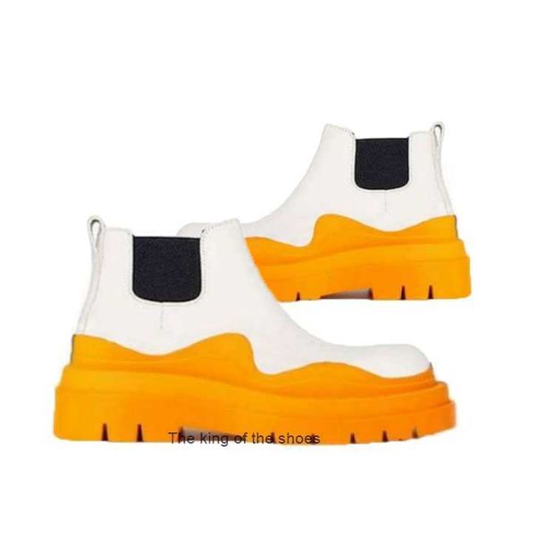 

women bottega tangerine soles boots hipster luxury man tire leather chelsea white booties men platform chunky shoes lady low knight, Black