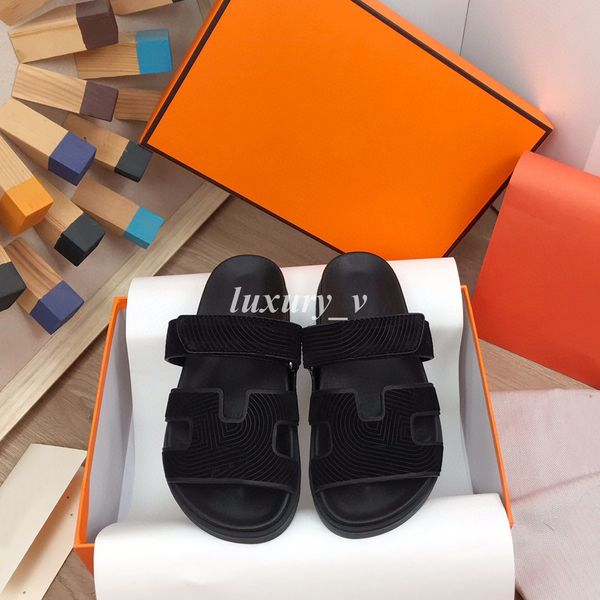 

designer chypre slippers beach classic flat sandals luxury summer lady leather flip flops men women slides size 35-44 with box, Black