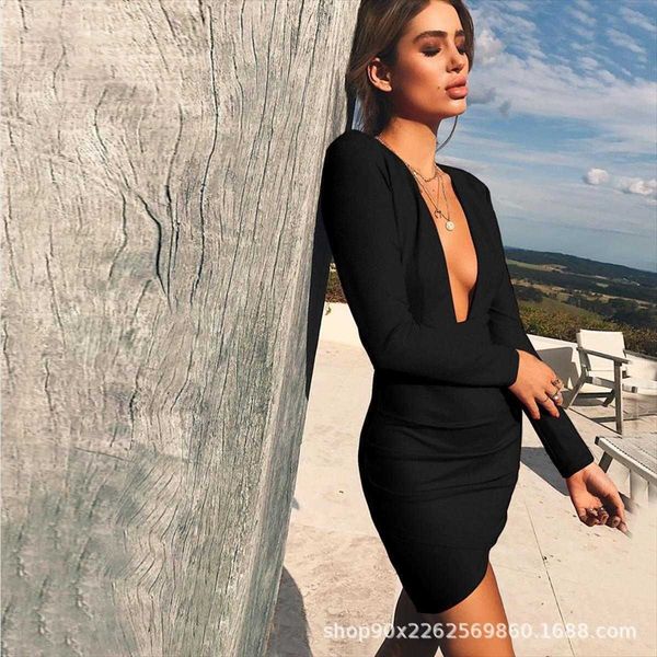 

womens deep dress v neck backless autumn and empire winter, Black;gray