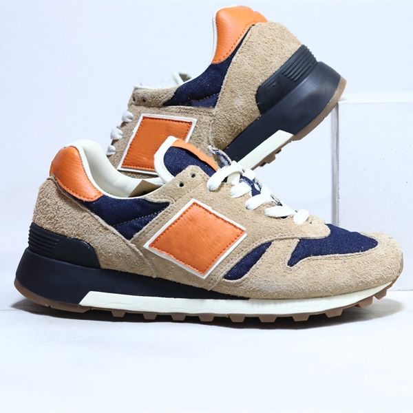 

orange tab 574s running shoes blue tan sneaker brown leather denim upper