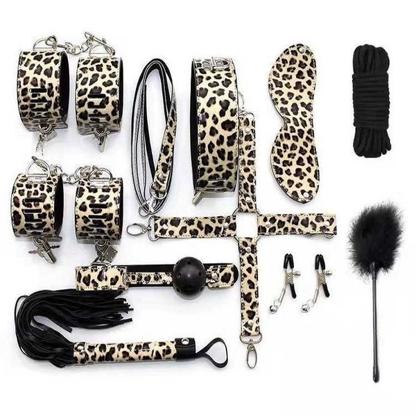 

toy massager sm fun suit leopard leather 10 piece set binding mouth plug products female whip handcuffs combination