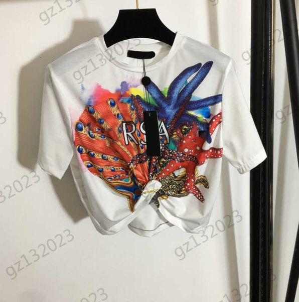 

womens clothes t-shirts chest marine biological printing round neck short soft breathable fabric short sleeves tees fashion joker women clo, White