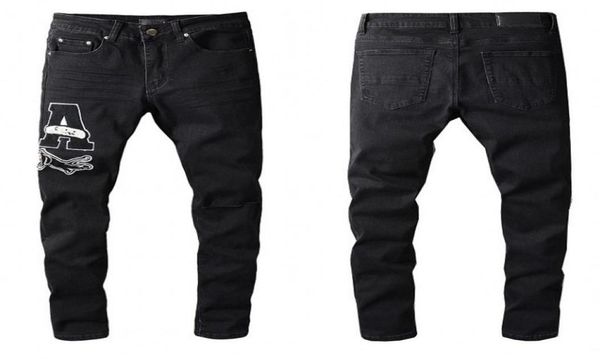 

mens jeans distressed motorcycle biker jean hole skinny slim tight ripped stripe fashionable snake embroidery denim p4978980, Blue