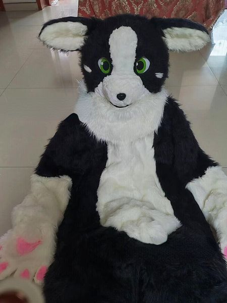 

2022 husky fox walking long fur mascot costume party halloween christmas advertising dress, Red;yellow