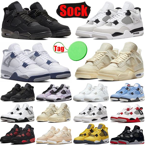 

military black cat 4 4s mens basketball shoes jorden midnight navy canvas sail white oreo white cement university blue red thunder bred men