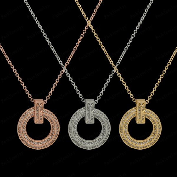 

luxury circle full diamond pendant necklace designer c-shaped half diamond earrings stainless steel couple christmas gift with original velv, Silver