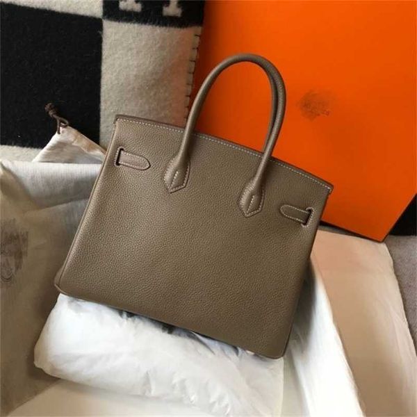 

designer handbag h home bird kin togo leather size 25 30 35 elephant grey bag gold buckle and silver buckle zc