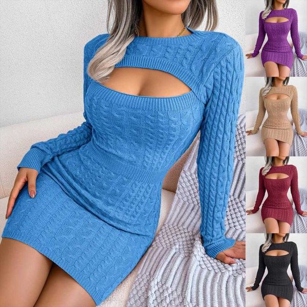 

autumn winter dress hollow twist waist hip skirt woolen womens clothing, Black;gray