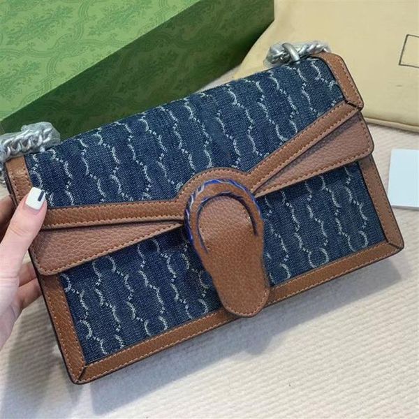

denim bacchus chain shoulder bags women bag fashion crossbody retro diamond check pattern tiger head buckle flap style design hand301q